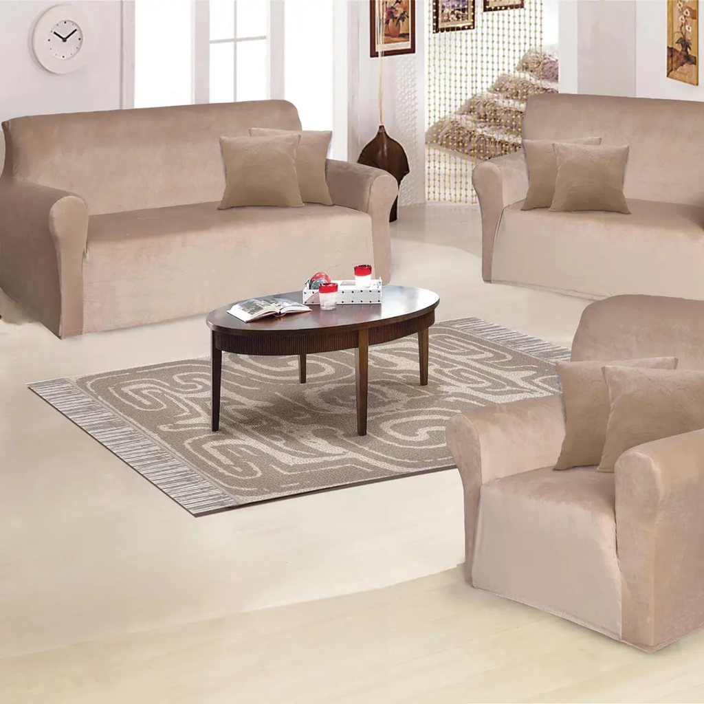 Funda de mueble 3-2-1 en terciopelo liso con 6 fundas de cojines