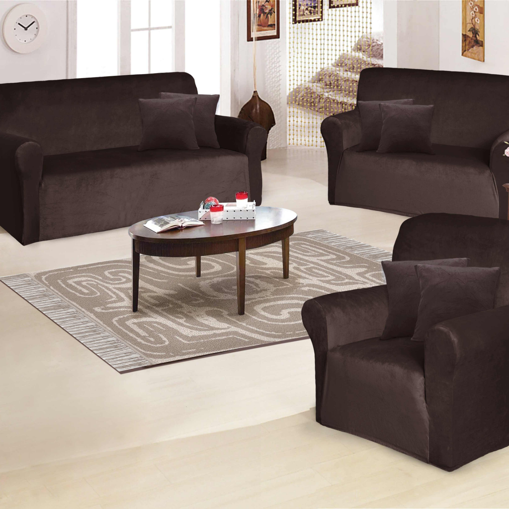 Funda de mueble 3-2-1 en terciopelo liso con 6 fundas de cojines