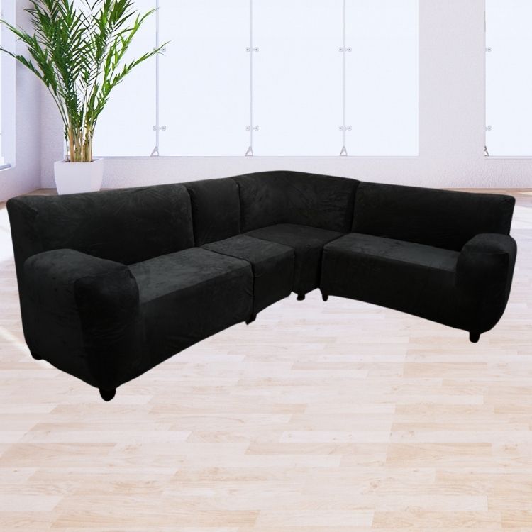 Funda de mueble modular de 4 piezas de terciopelo liso  con 6 fundas de cojines
