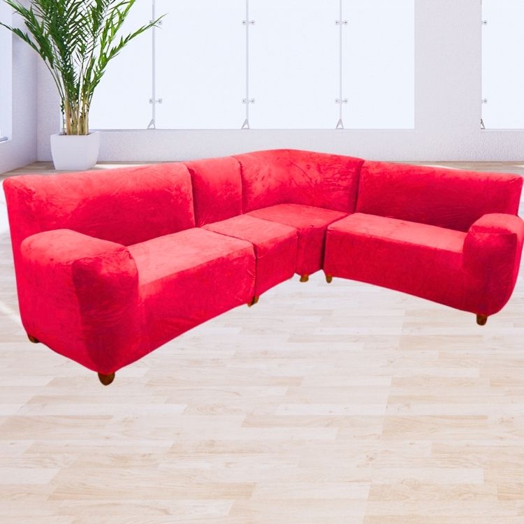 Funda de mueble modular de 4 piezas de terciopelo liso  con 6 fundas de cojines