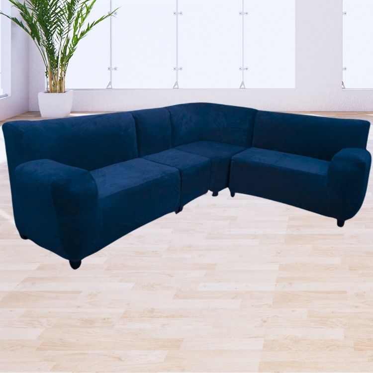 Funda de mueble modular de 4 piezas de terciopelo liso  con 6 fundas de cojines