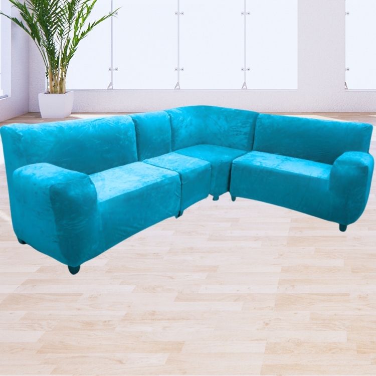 Funda de mueble modular de 4 piezas de terciopelo liso  con 6 fundas de cojines