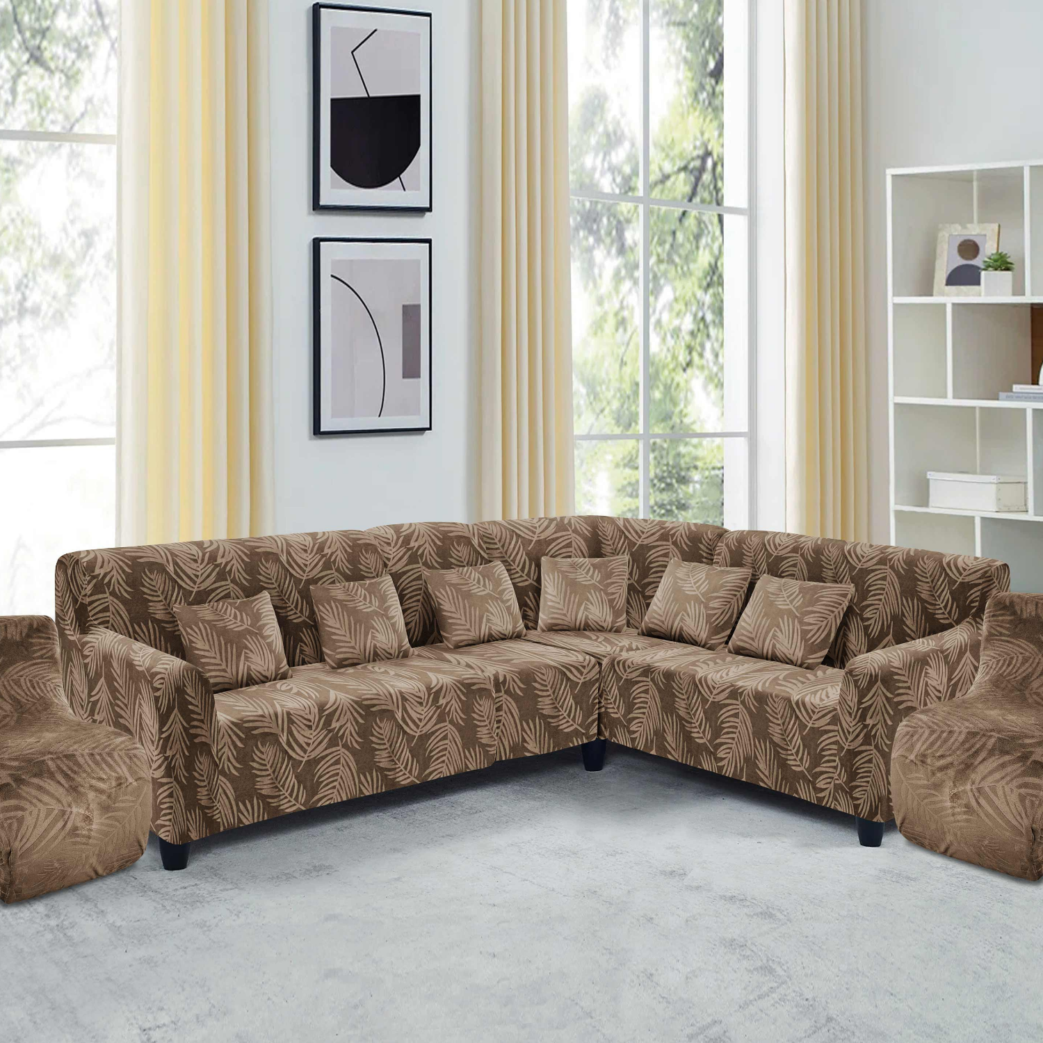 Funda de mueble modular 6 pzs Terciopelo Labrado con 6 fundas de cojines