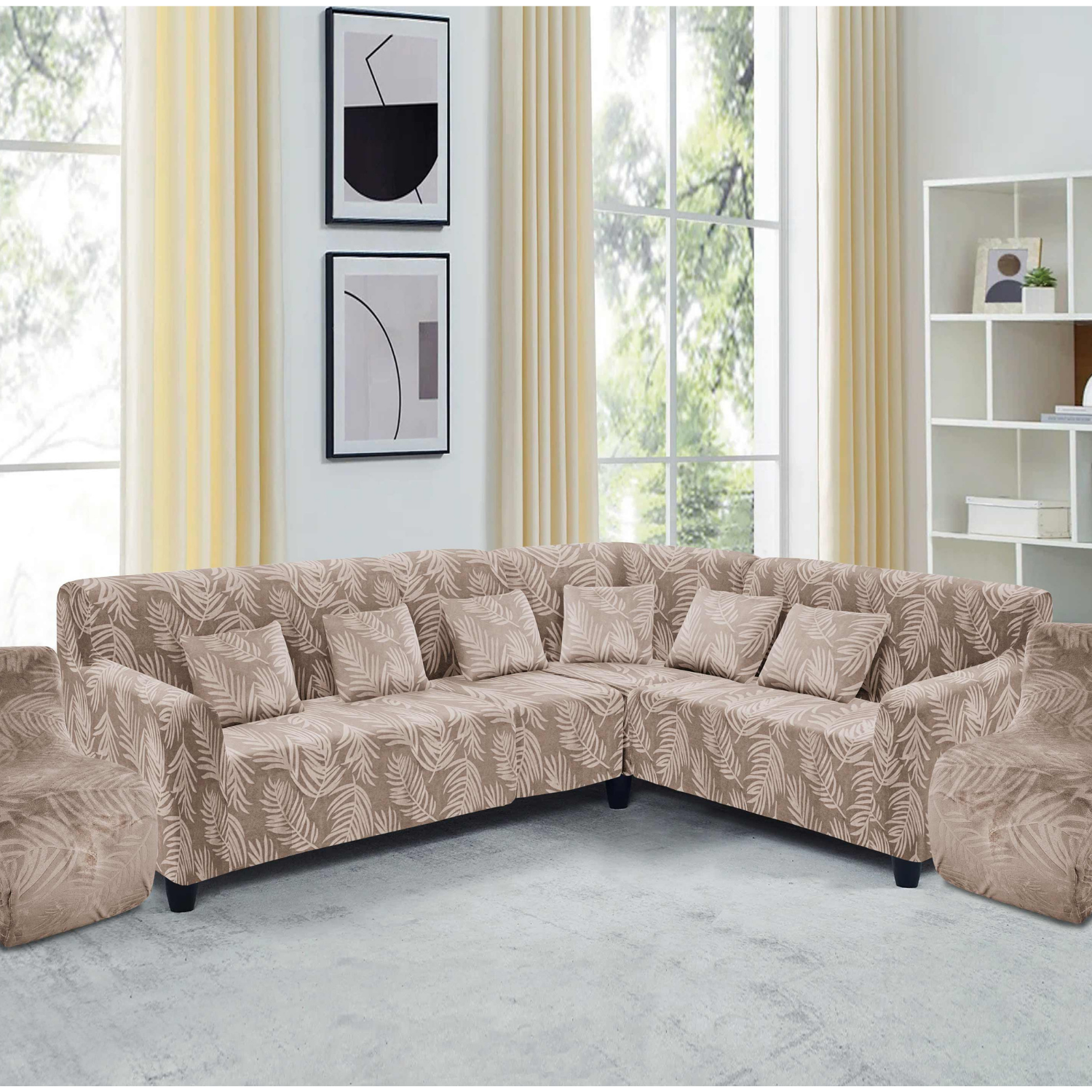 Funda de mueble modular 6 pzs Terciopelo Labrado con 6 fundas de cojines