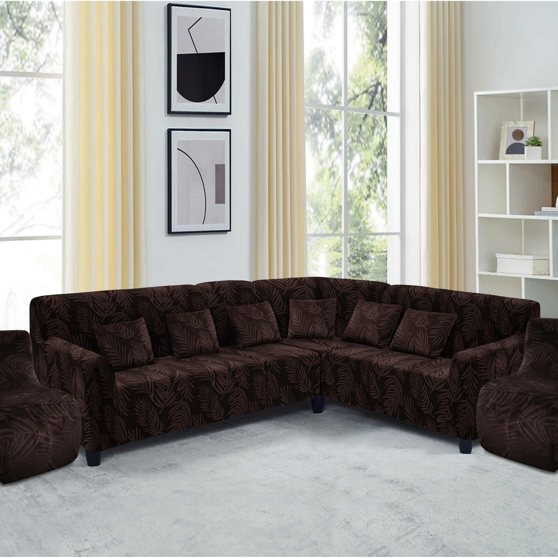 Funda de mueble modular 6 pzs Terciopelo Labrado con 6 fundas de cojines