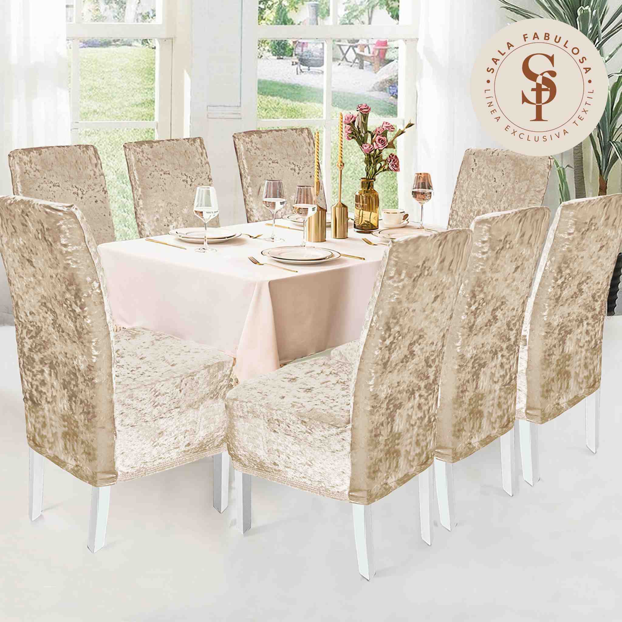 Funda de silla en terciopelo brilloso