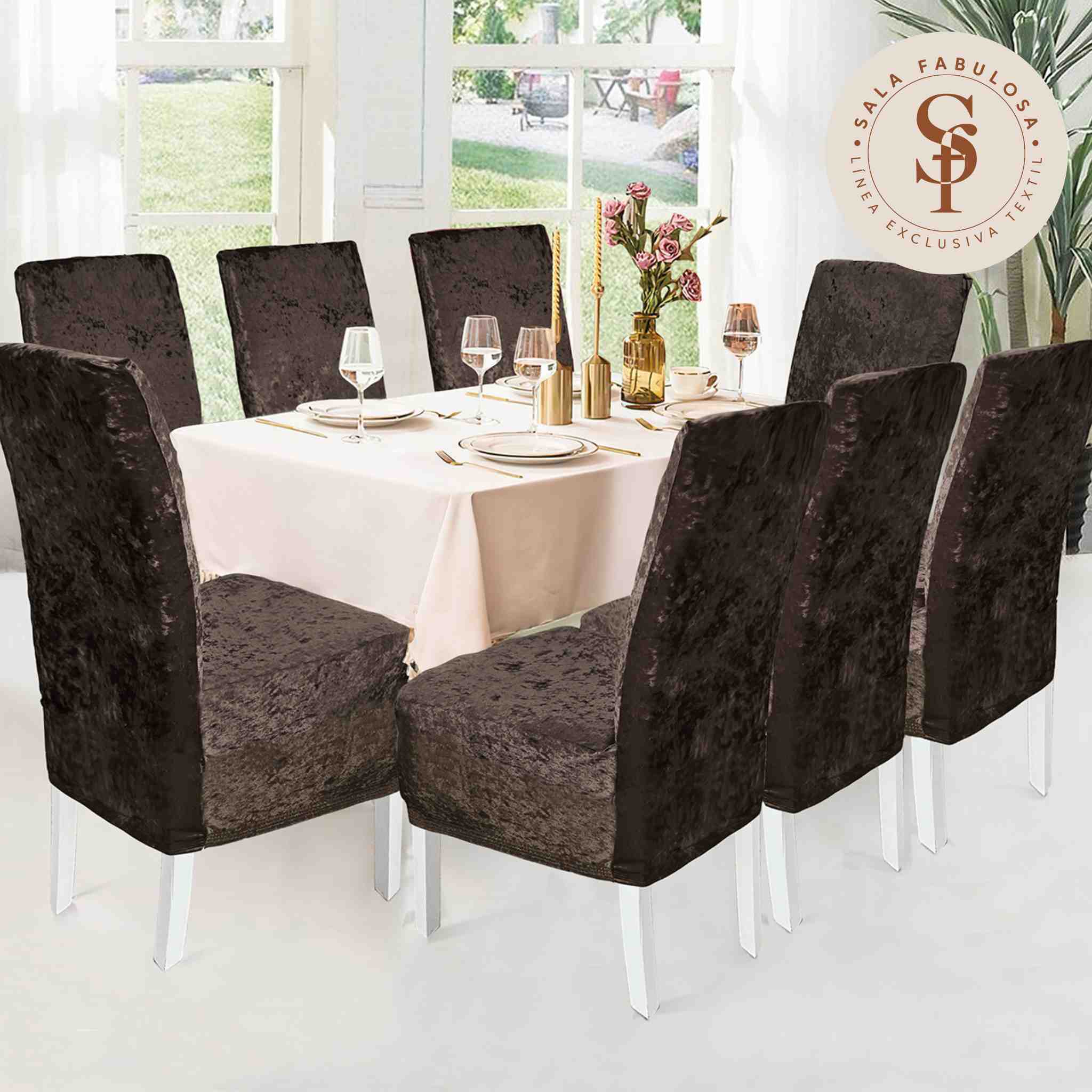 Funda de silla en terciopelo brilloso