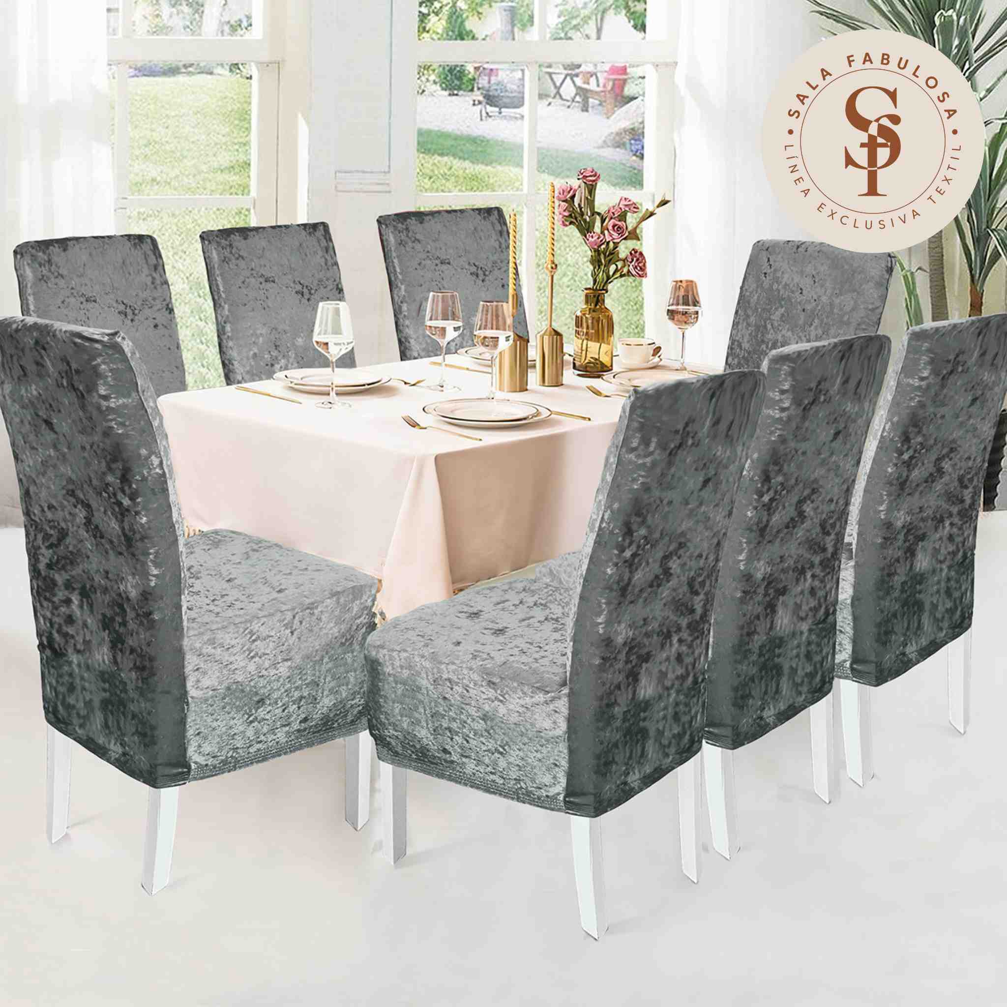 Funda de silla en terciopelo brilloso