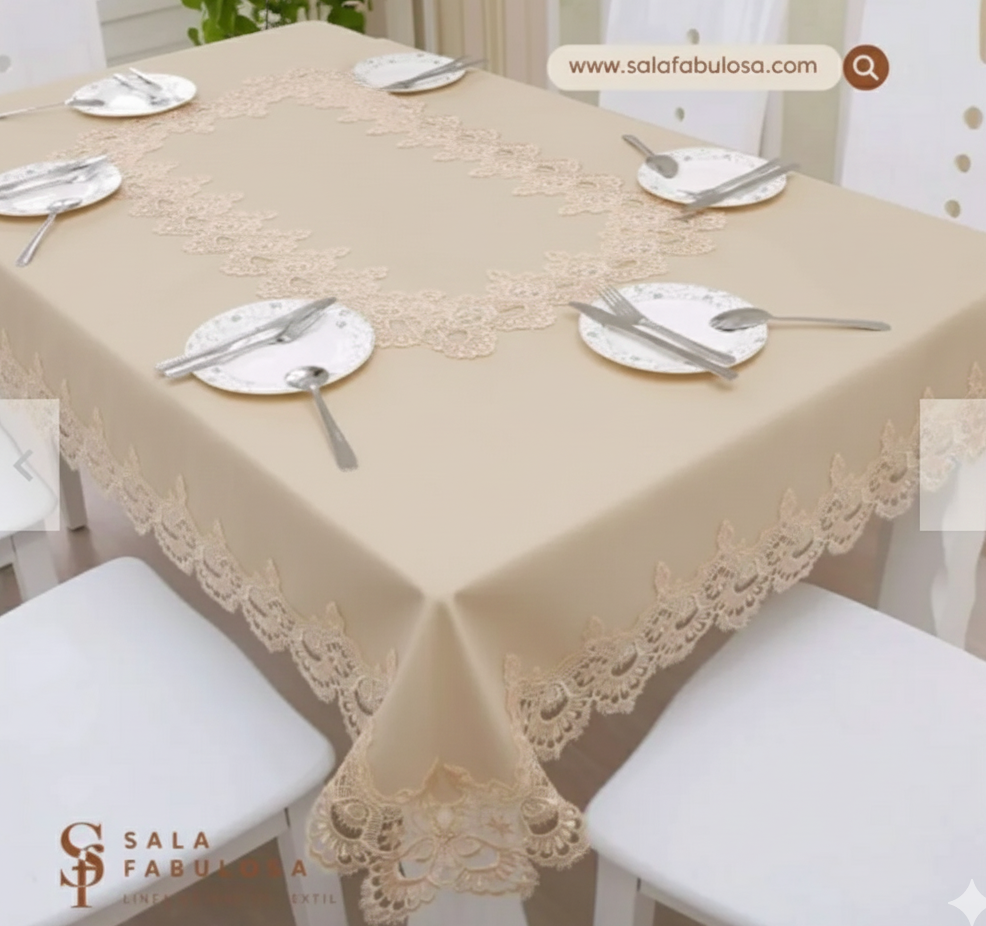 Mantel bordado con camino