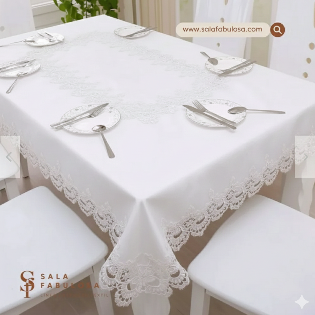 Mantel bordado con camino