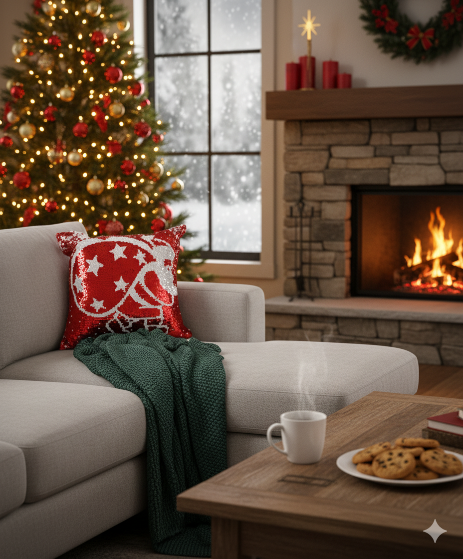 Cojin navideño rojo con lentejuelas