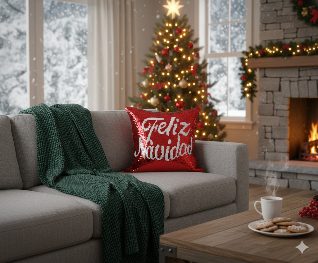 Cojin navideño rojo con lentejuelas