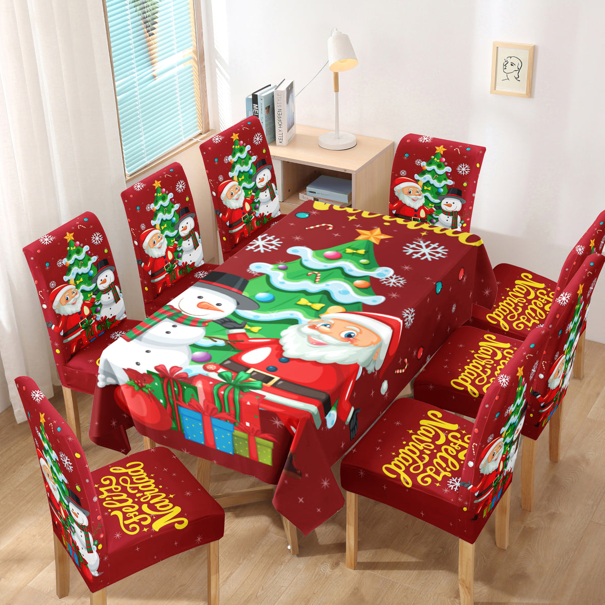 Set Navideño (Mantel + 8 sillas) Lycra Navideño Estampado