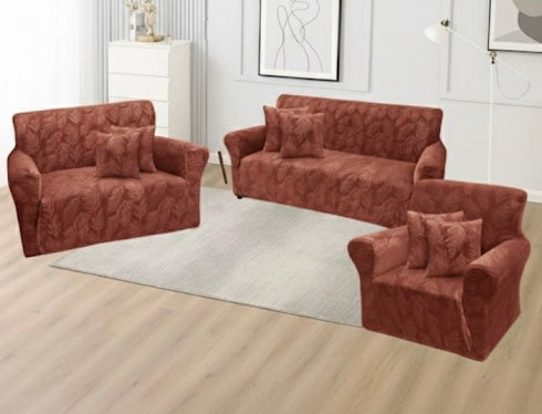 Funda de mueble terciopelo labrado 3-2-1 con 6 fundas de cojines