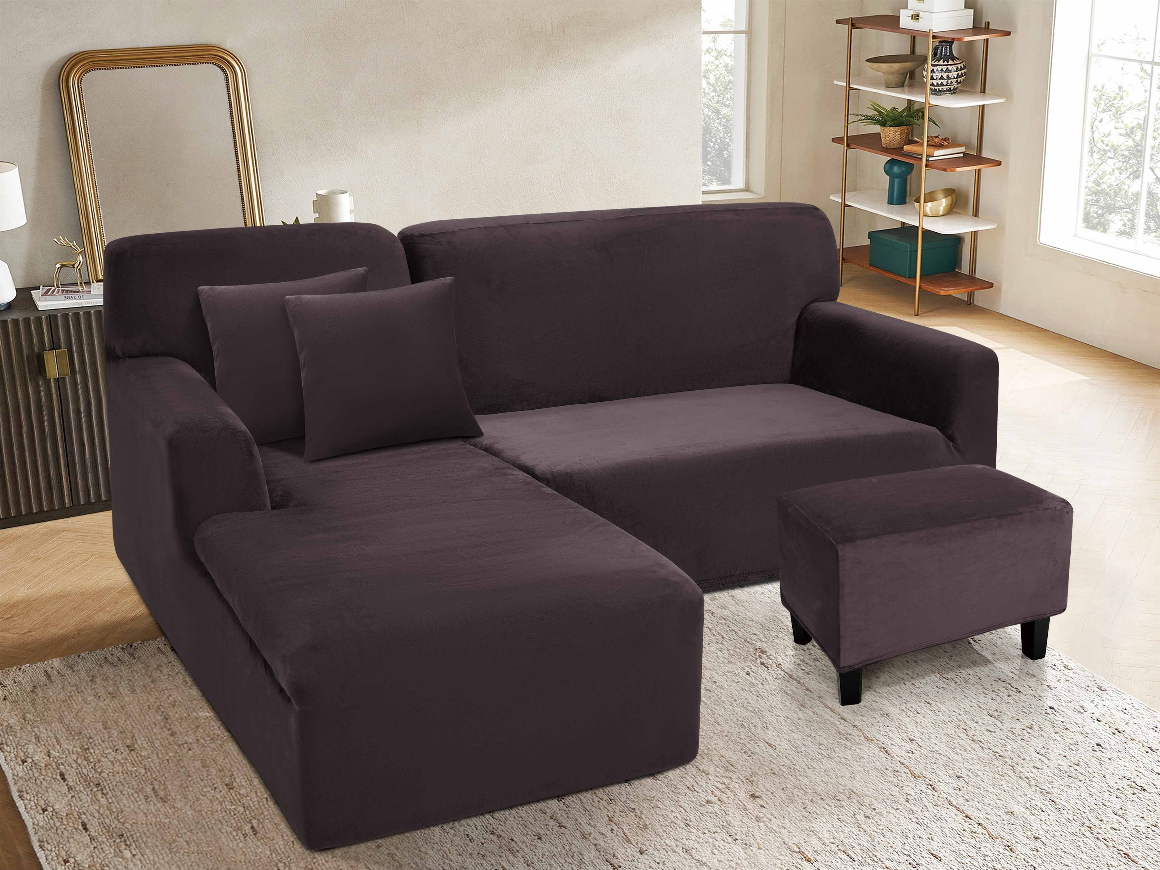 Funda de mueble modular 2 pzs + baúl en Terciopelo Liso con 2 fundas de cojines