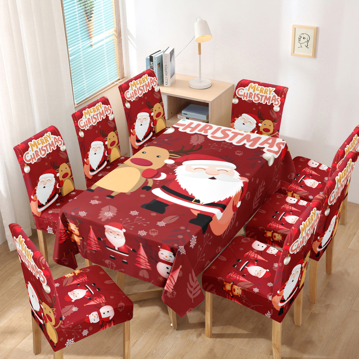 Set Navideño (Mantel + 8 sillas) Lycra Navideño Estampado