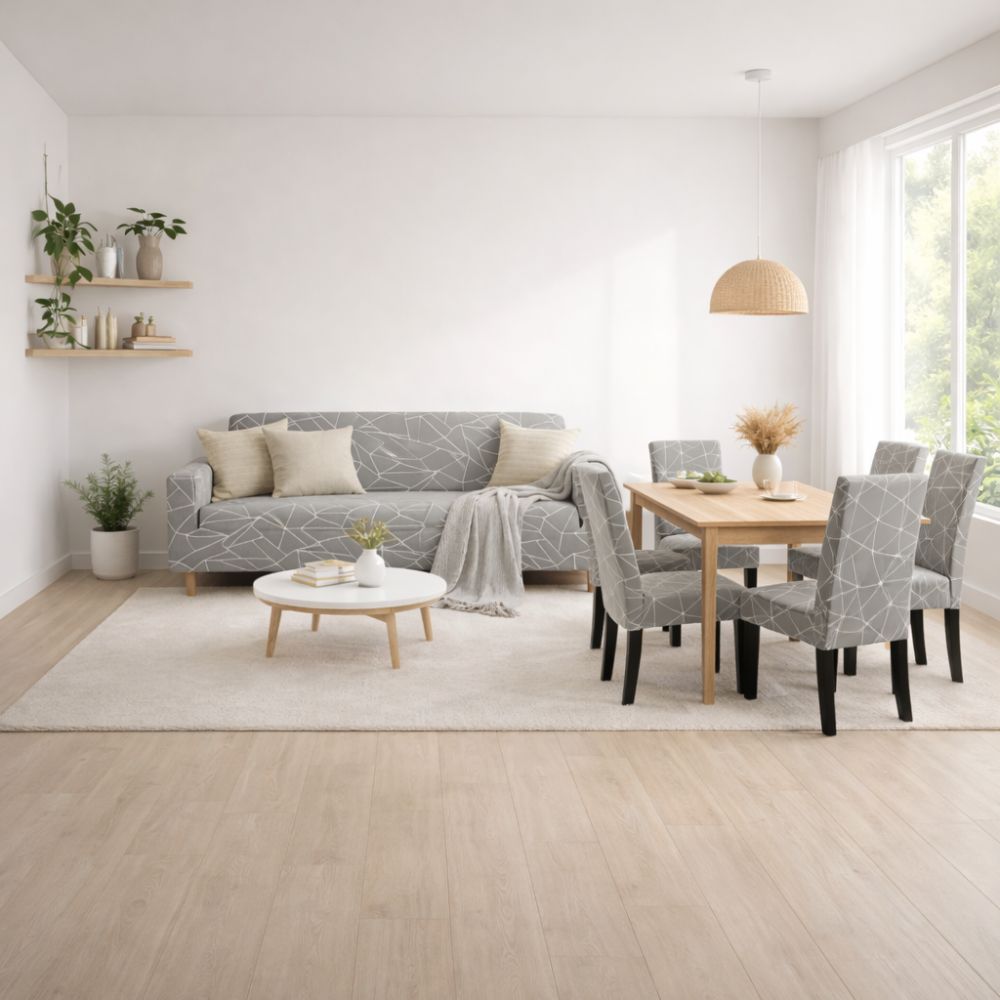 PACK MODERN LINES (Funda de mueble 3-2-1 + 8 fundas de sillas + 6 fundas de cojines)