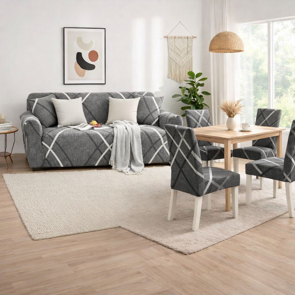 PACK MODERN LINES (Funda de mueble 3-2-1 + 8 fundas de sillas + 6 fundas de cojines)