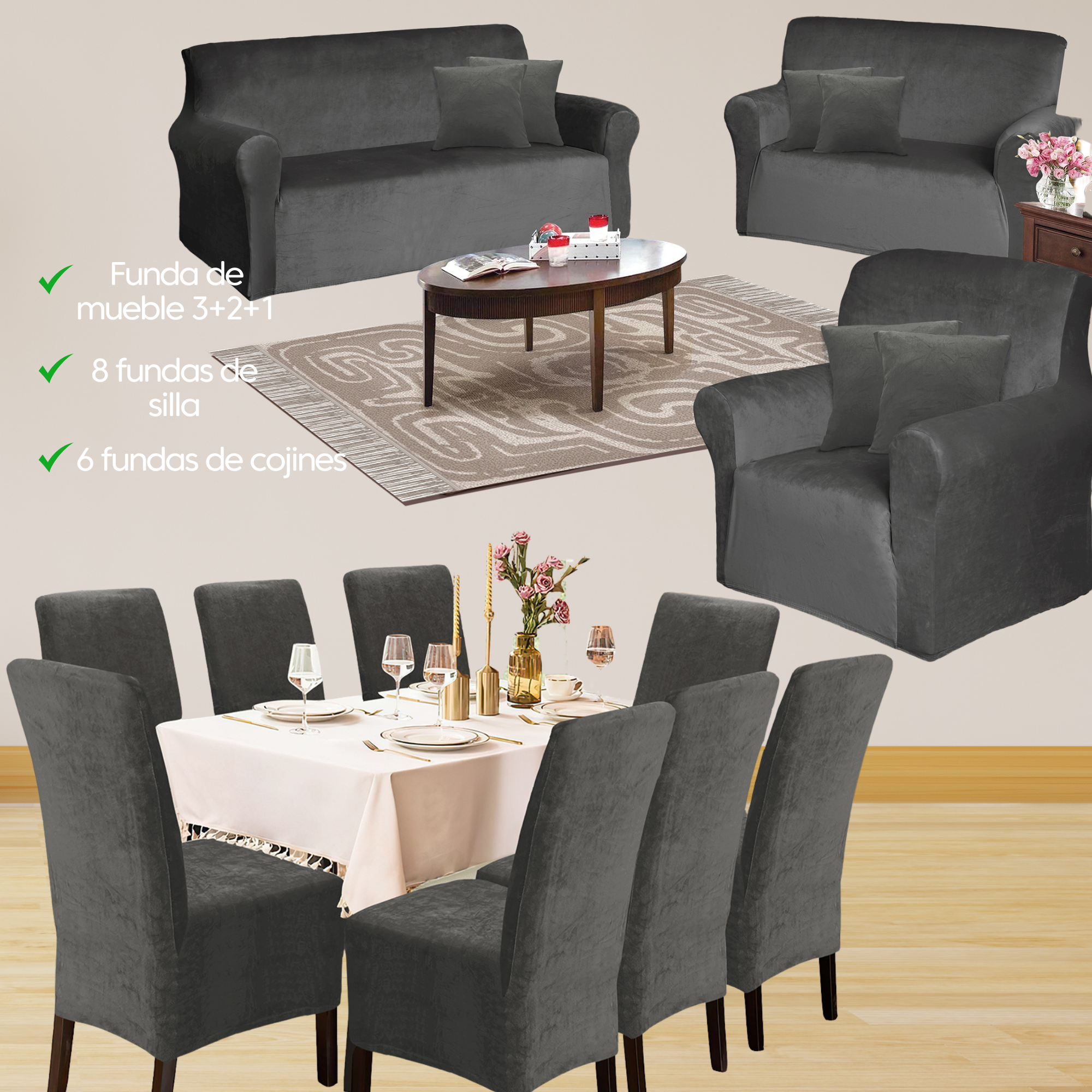 PACK TERCIOPELO LISO - Funda de mueble con silla