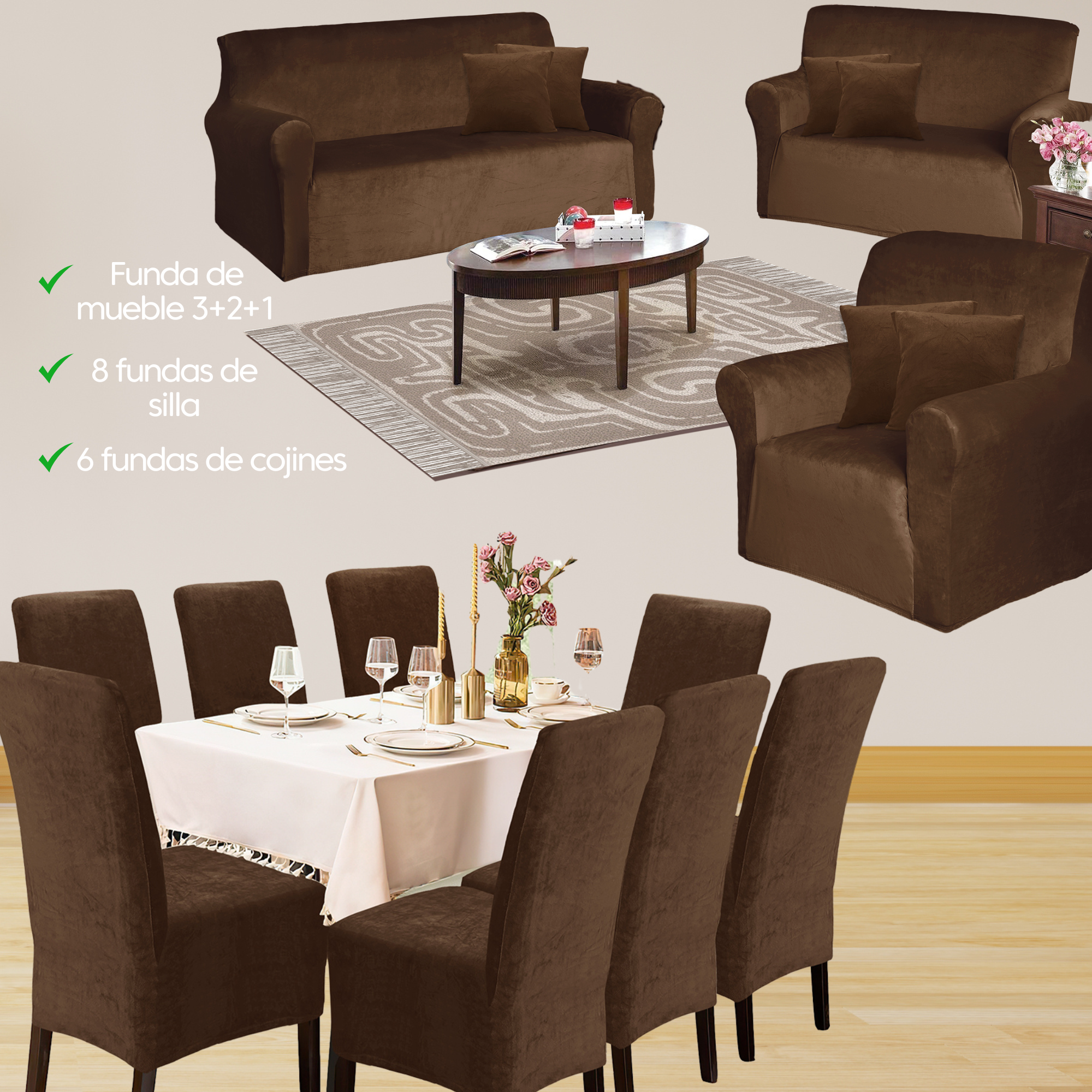 PACK TERCIOPELO LISO - Funda de mueble con silla