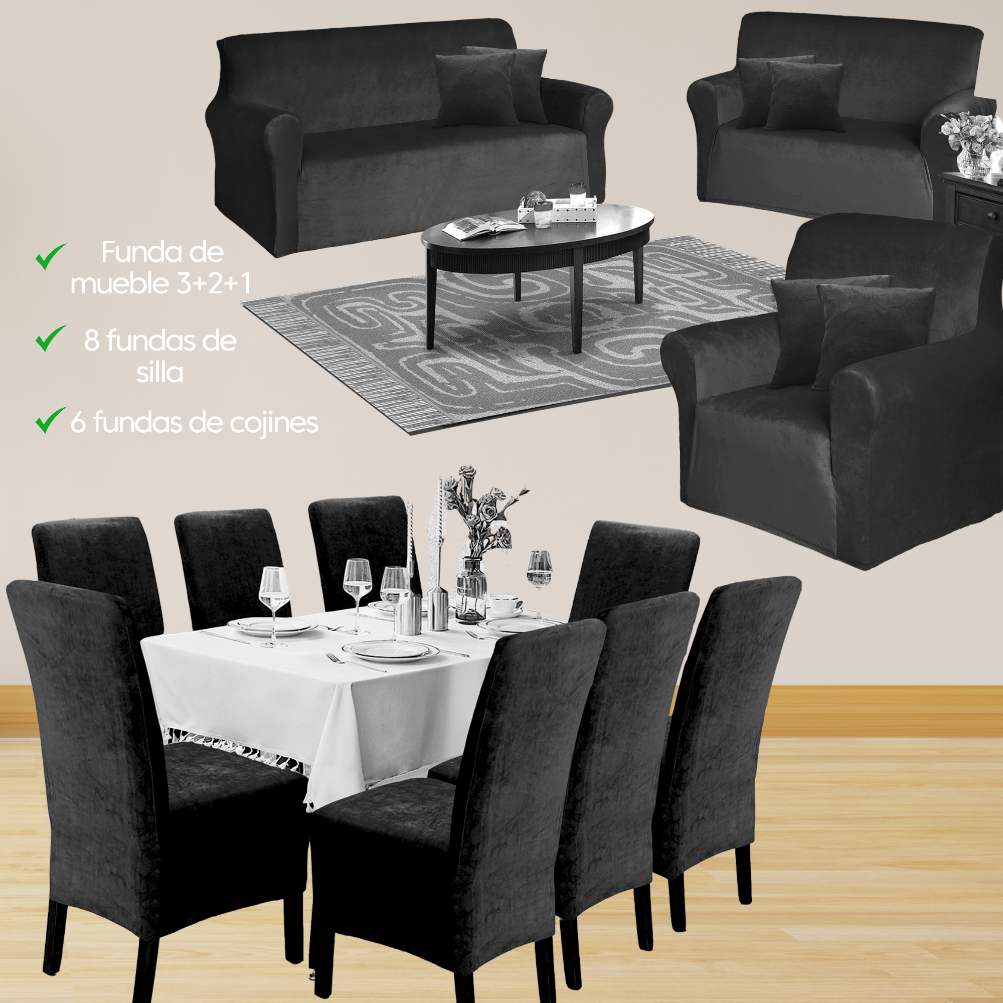 PACK TERCIOPELO LISO - Funda de mueble con silla