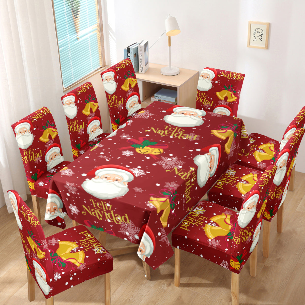 Set Navideño (Mantel + 8 sillas) Lycra Navideño Estampado