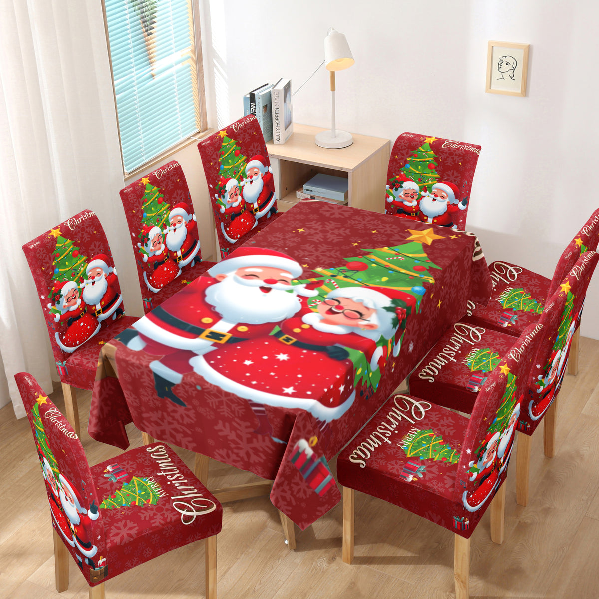 Set Navideño (Mantel + 8 sillas) Lycra Navideño Estampado