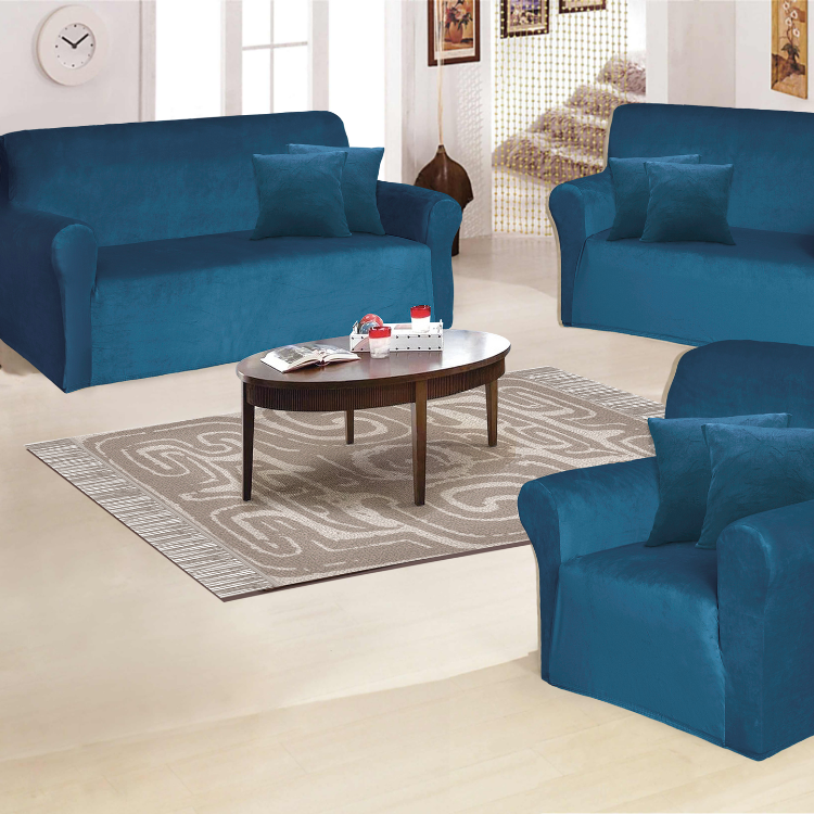 Funda de mueble 3-2-1 en terciopelo liso con 6 fundas de cojines