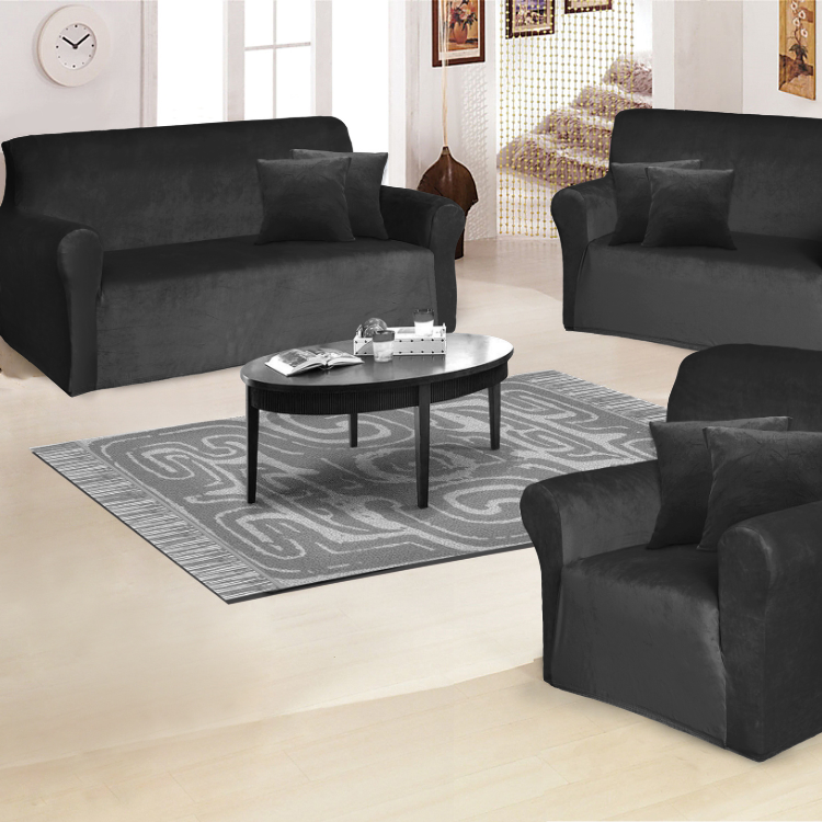 Funda de mueble 3-2-1 en terciopelo liso con 6 fundas de cojines