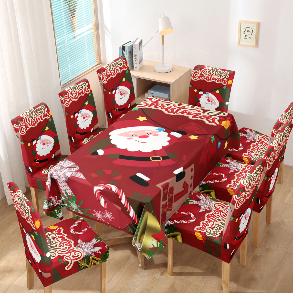Set Navideño (Mantel + 8 sillas) Lycra Navideño Estampado