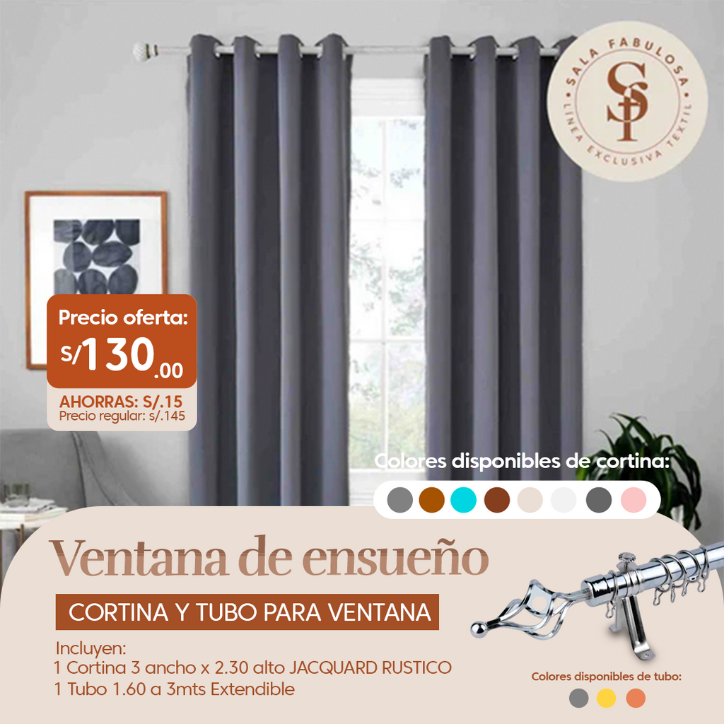 Pack Ventana de Ensueño: Cortina + tubo 3mts