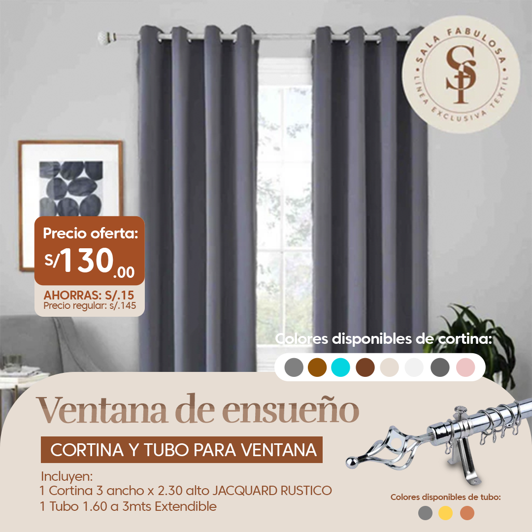 Pack Ventana de Ensueño: Cortina + tubo 3mts