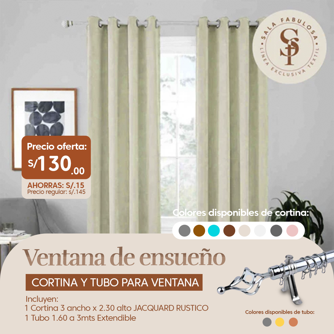 Pack Ventana de Ensueño: Cortina + tubo 3mts