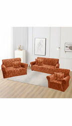 Funda de mueble terciopelo labrado 3-2-1 con 6 fundas de cojines